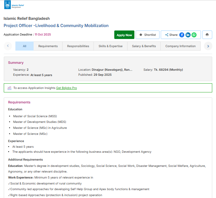 Islamic Relief Bangladesh Job Circular 2025 pdf download