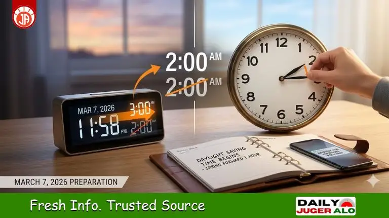 Graphic showing the transition of Daylight Saving Time 2026 from 2 a.m. to 3 a.m.