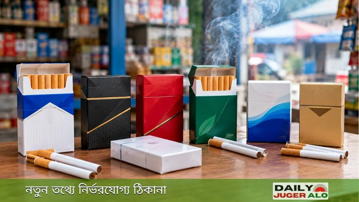 বাংলাদেশে প্রচলিত বিভিন্ন ধরনের সিগারেটের প্যাকেট ও সিগারেটের প্রতীকী ছবি