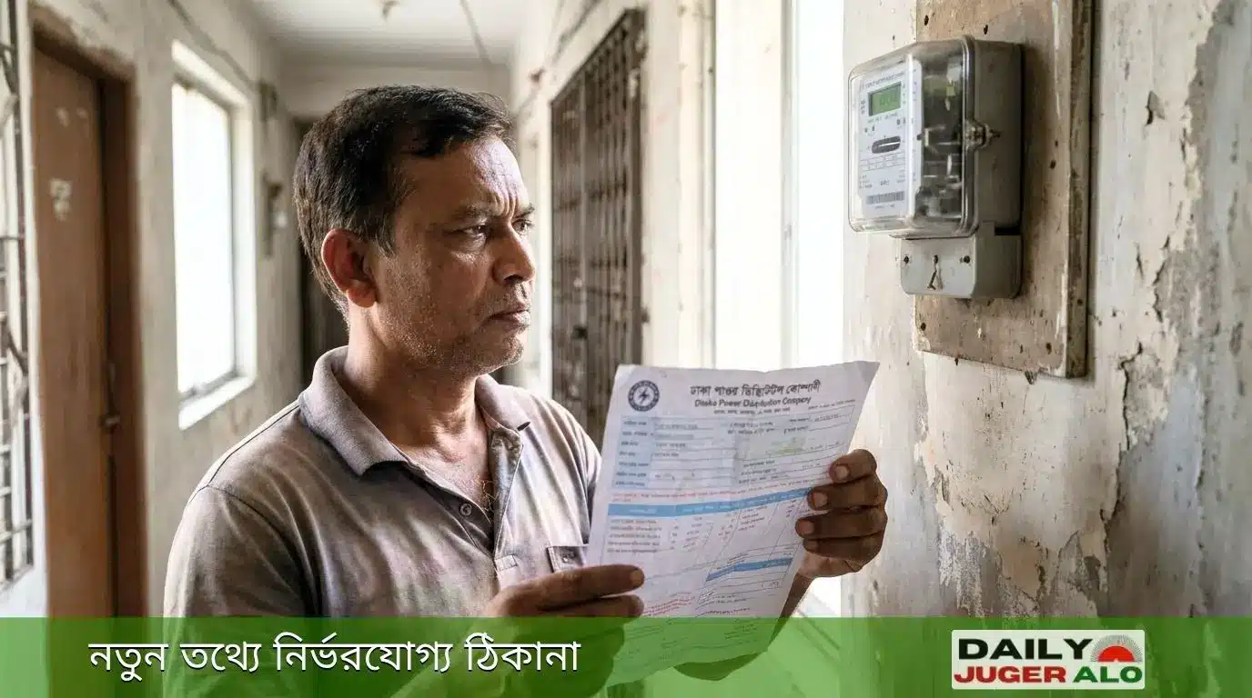 ভুতুড়ে বিদ্যুৎ বিল এড়াতে ডিজিটাল মিটারের রিডিং যাচাই করছেন একজন গ্রাহক