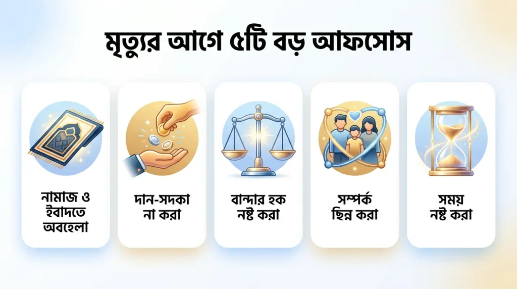 কোরআন ও হাদিসের আলোকে মৃত্যুর আগে মানুষের ৫টি বড় আফসোস নিয়ে ইনফোগ্রাফিক।