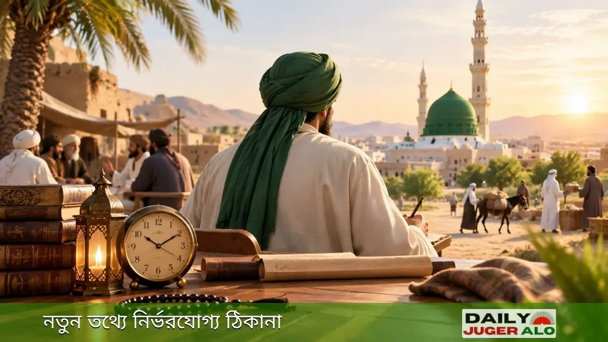 নবীজি (সা.)-এর জীবন থেকে সময়কে গুছিয়ে নেওয়া ও দৈনন্দিন কাজের প্রতীকী চিত্র