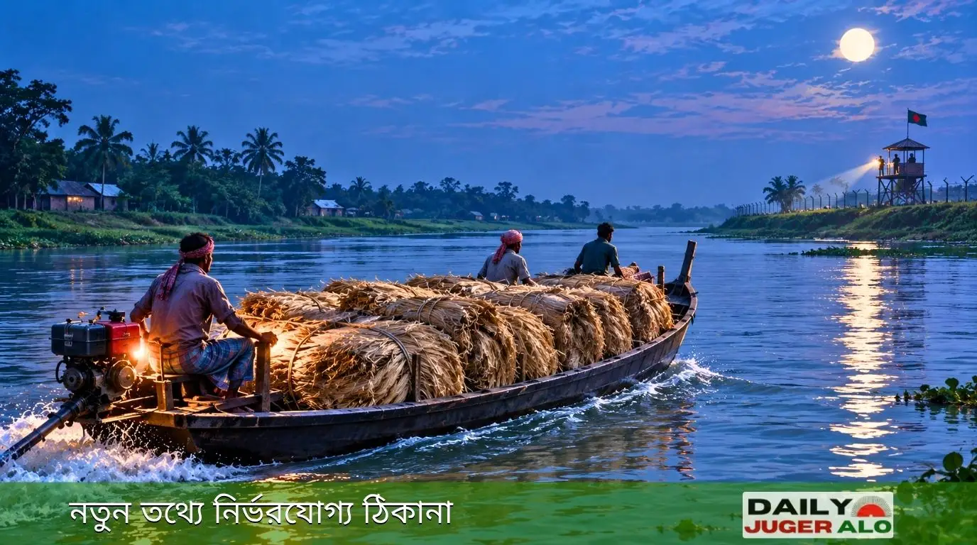 কুড়িগ্রামের সীমান্ত দিয়ে নদীতে নৌকায় করে ভারতে পাট পাচারের দৃশ্য