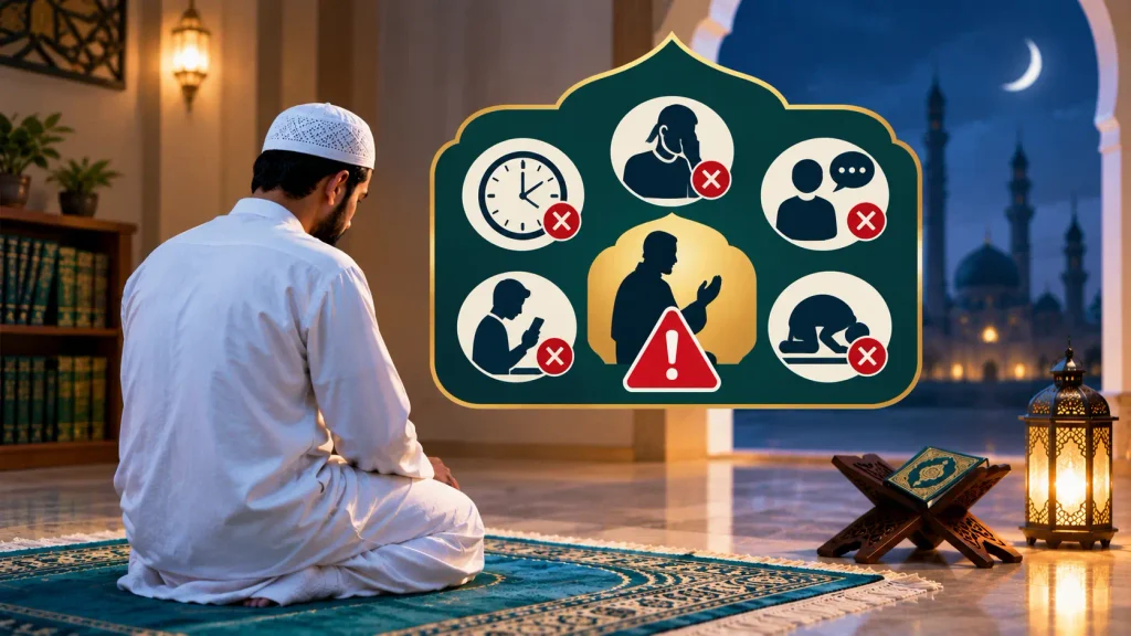 তাহাজ্জুদ নামাজ আদায়ের সময় সাধারণ ভুলগুলোর প্রতীকী চিত্র