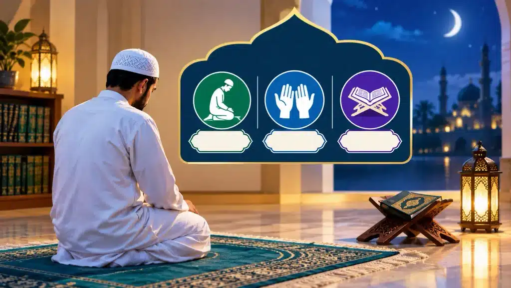 তাহাজ্জুদ নামাজের রাকাত, নিয়ত ও পড়ার নিয়মের প্রতীকী চিত্র