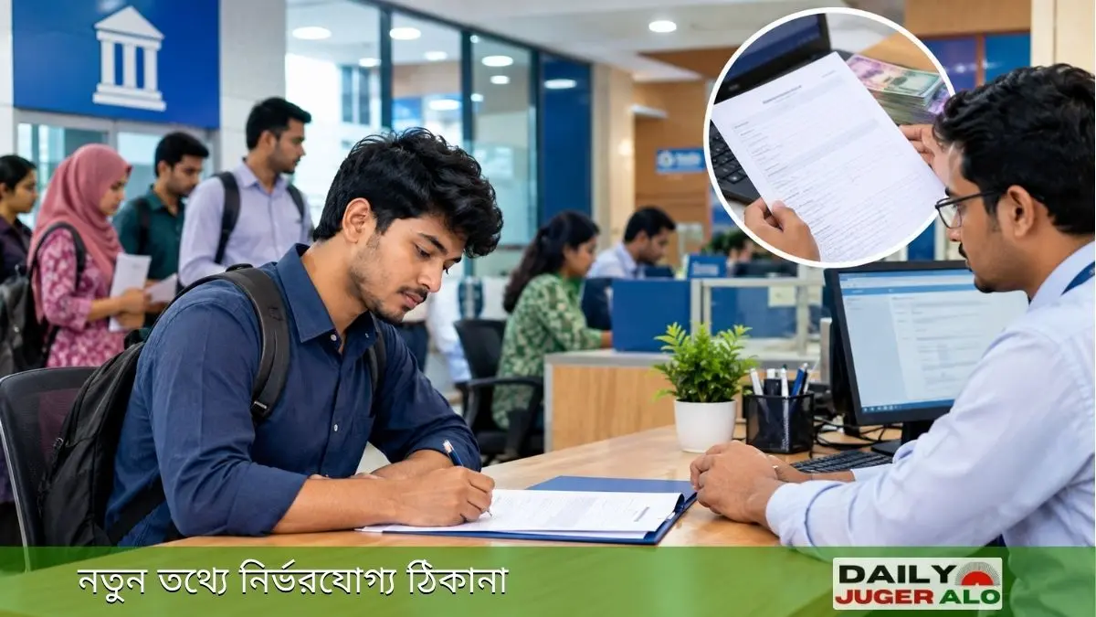 ব্যাংকে চাকরির আবেদন করতে আসা তরুণ ও ব্যাংক কর্মকর্তার মধ্যে আবেদন প্রক্রিয়ার দৃশ্য- সমন্বিত ব্যাংক নিয়োগ বিজ্ঞপ্তি