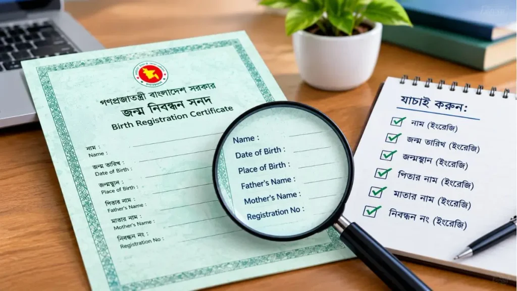 জন্ম নিবন্ধন বাংলা থেকে ইংরেজি করার নিয়ম জানতে সনদে ইংরেজি নাম, জন্মতারিখ ও অন্যান্য তথ্য যাচাই