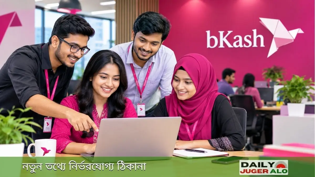 বিকাশে চাকরির সুযোগের প্রতীকী ছবি, যেখানে একটি আধুনিক করপোরেট অফিসে কর্মীদের কাজ করতে দেখা যাচ্ছে