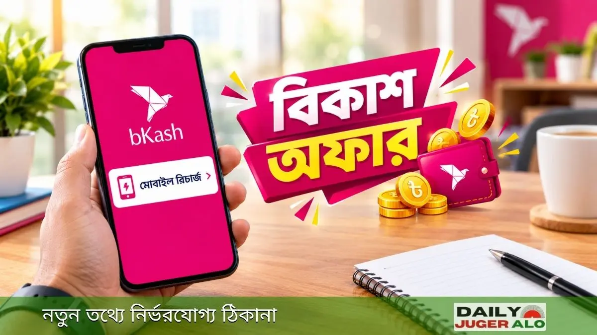 বিকাশ অফার, মোবাইল রিচার্জ, ক্যাশব্যাক ও ডিজিটাল পেমেন্ট সুবিধার প্রতীকী ছবি।