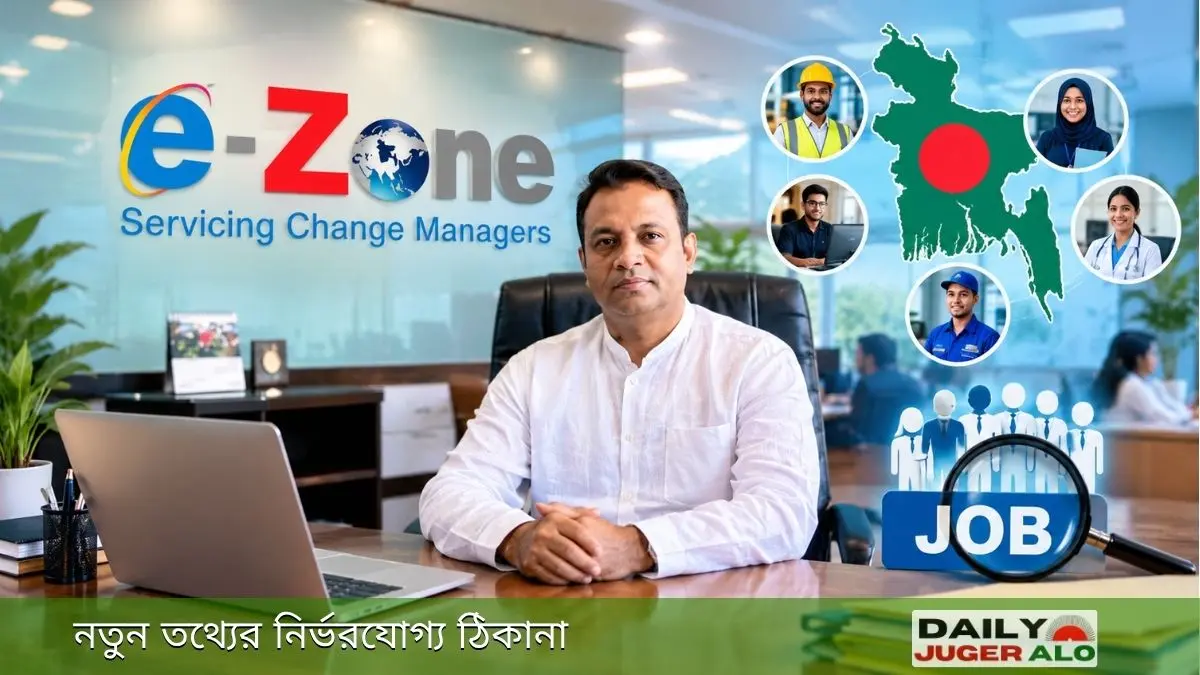 ই-জোন এইচআরএম লিমিটেড নিয়োগ বিজ্ঞপ্তি ২০২৬—বাংলাদেশের ৫৩ জেলায় ৯টি ক্যাটাগরিতে ১১৬৯ জন নিয়োগের চাকরির ফিচার ইমেজ।