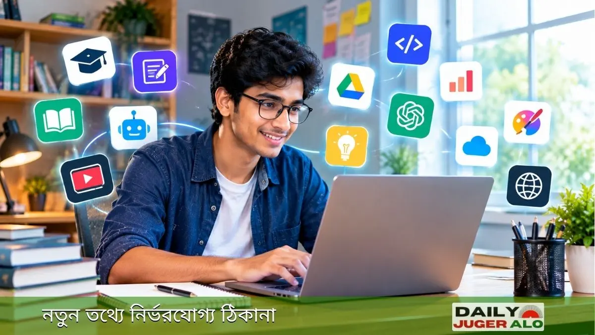 স্টুডেন্টদের জন্য ফ্রি ওয়েবসাইট ব্যবহার করে পড়াশোনা ও অনলাইন কাজ করছেন একজন শিক্ষার্থী।
