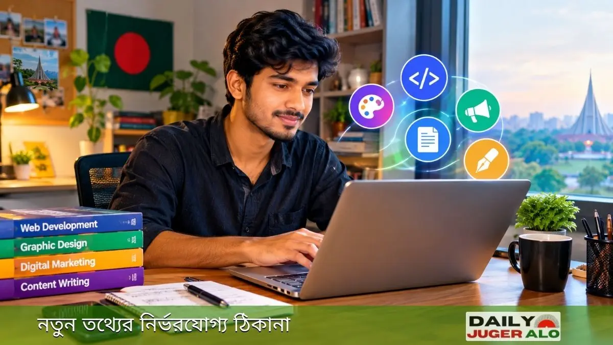ফ্রিল্যান্সিং স্কিল শিখে অনলাইনে কাজ করার প্রস্তুতি নিচ্ছেন বাংলাদেশের একজন তরুণ