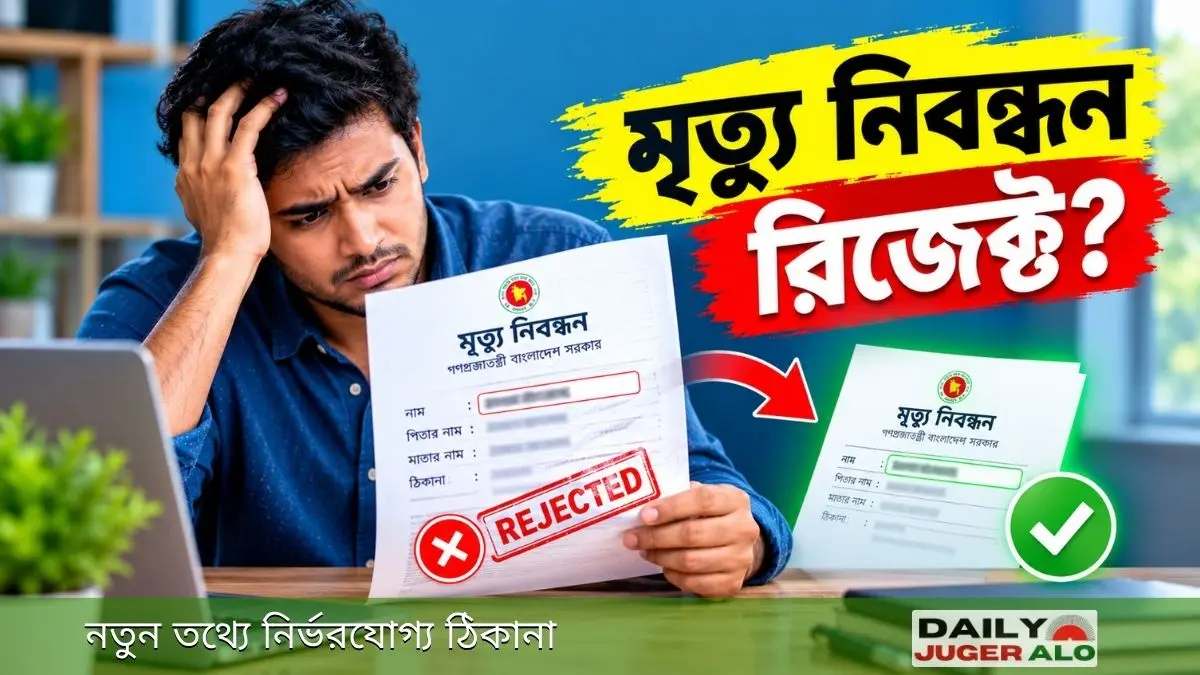 মৃত্যু নিবন্ধনে নাম ভুল ও আবেদন রিজেক্ট হওয়ায় সংশোধনের উপায় খুঁজছেন একজন ব্যক্তি।