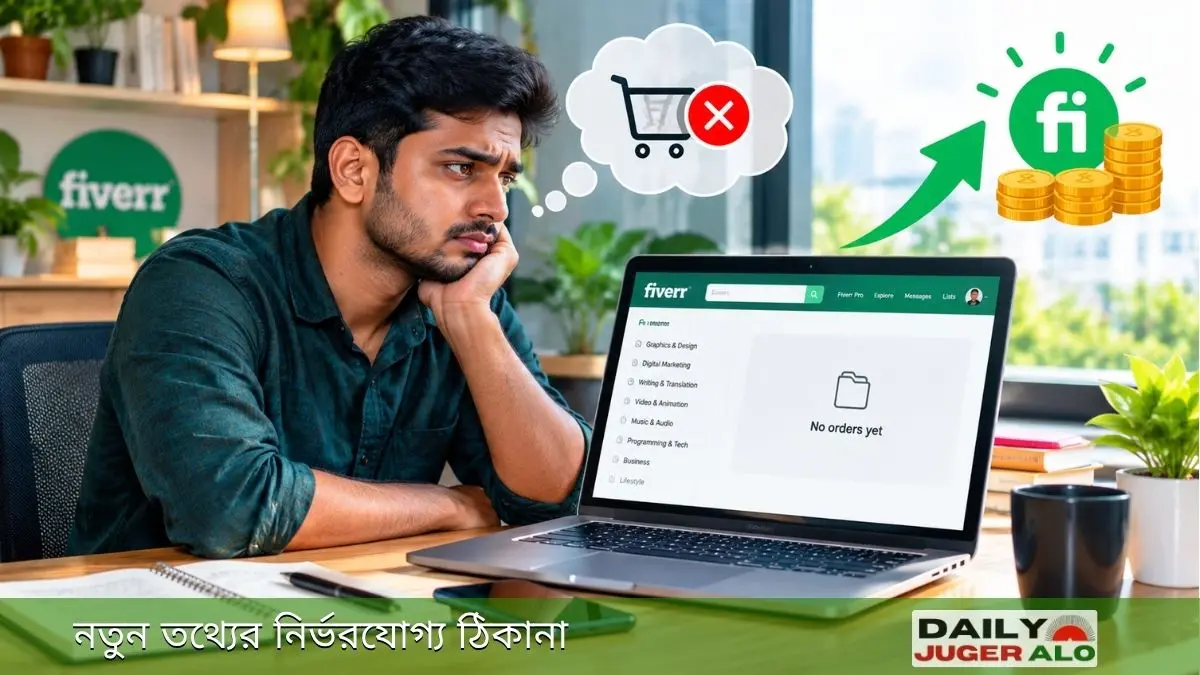 ফাইভারে কাজ পাওয়ার উপায় জানতে অর্ডার না পাওয়া গিগ বিশ্লেষণ করছেন একজন বাংলাদেশি ফ্রিল্যান্সার