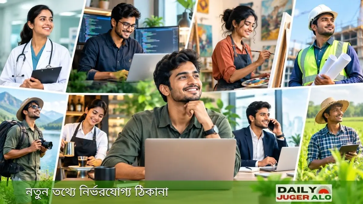 উচ্চ আয়ের পেশা ও কাজের আনন্দ তুলে ধরা বিভিন্ন পেশার মানুষের কর্মজীবনের ছবি।